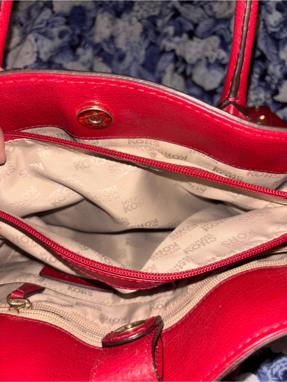 Michael Kors Red Studded Leather Tote Bag with Shoulder Strap - Picture 11 of 12
